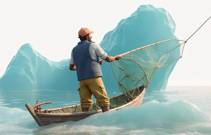 Fishermen's Boat on Sea 3D Character Design Illustration